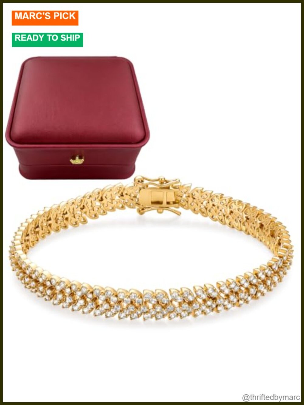 14K Gold Plated Tennis Bracelet Cubic Zirconia Box Clasp